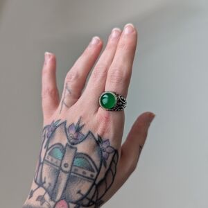 Natural clear green jasper sterling silver 925 ring size 6.5 to 7